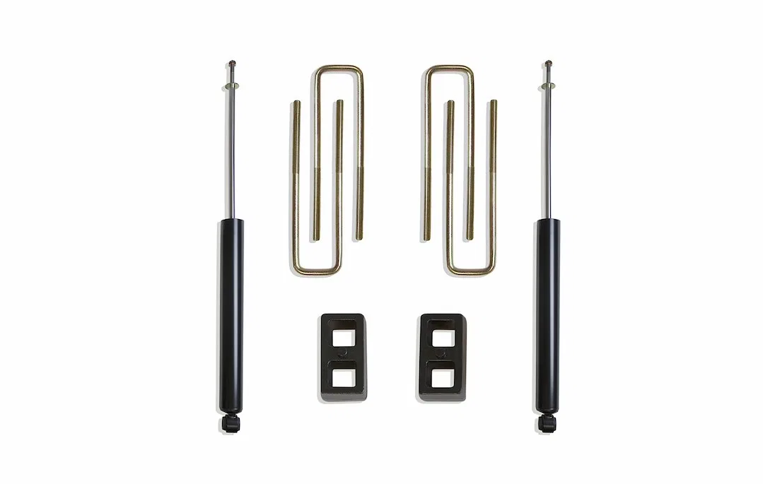 906820 – MAXTRAC Leaf Spring Block Kit, 2 Inch Block Height Cast Iron With 2 Blocks/ 4 U Bolts/ 2 Shock Absorbers